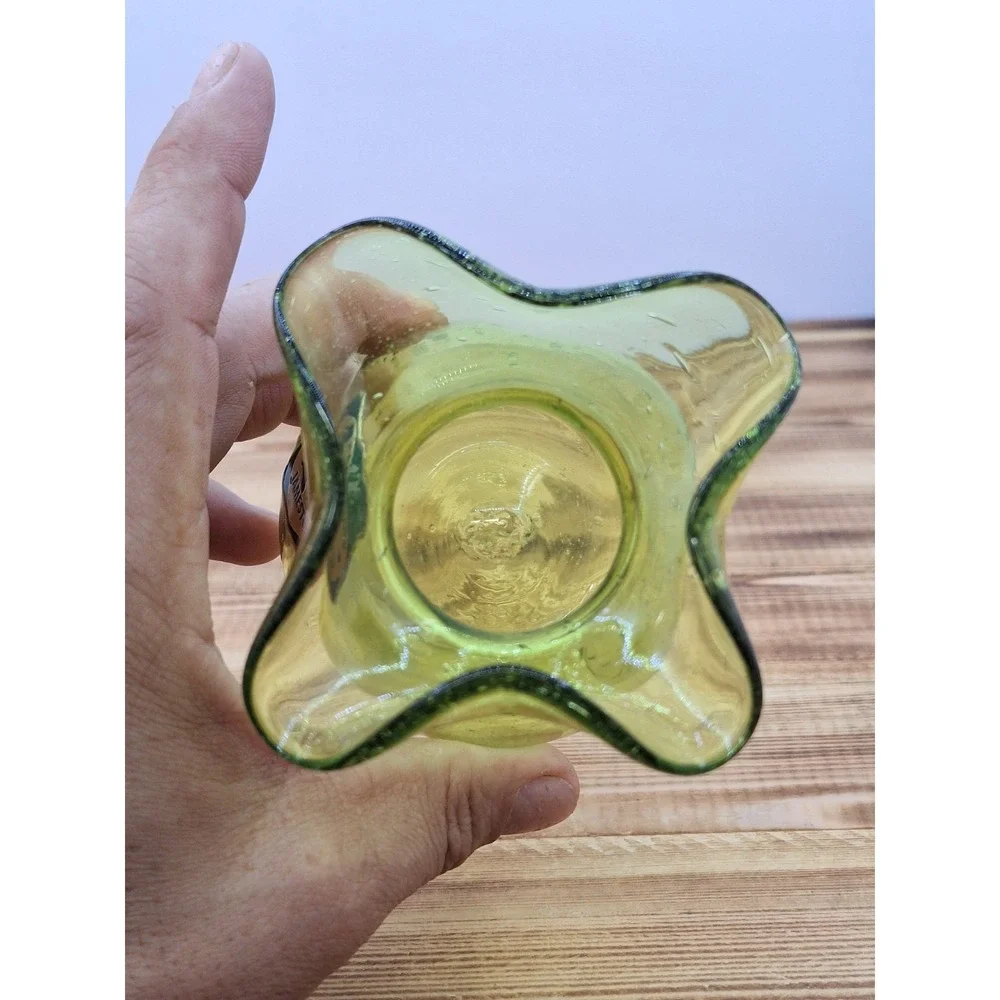 Hand Blown at Jamestown Virginia‎ Green Bubble Glass Pitcher 3
